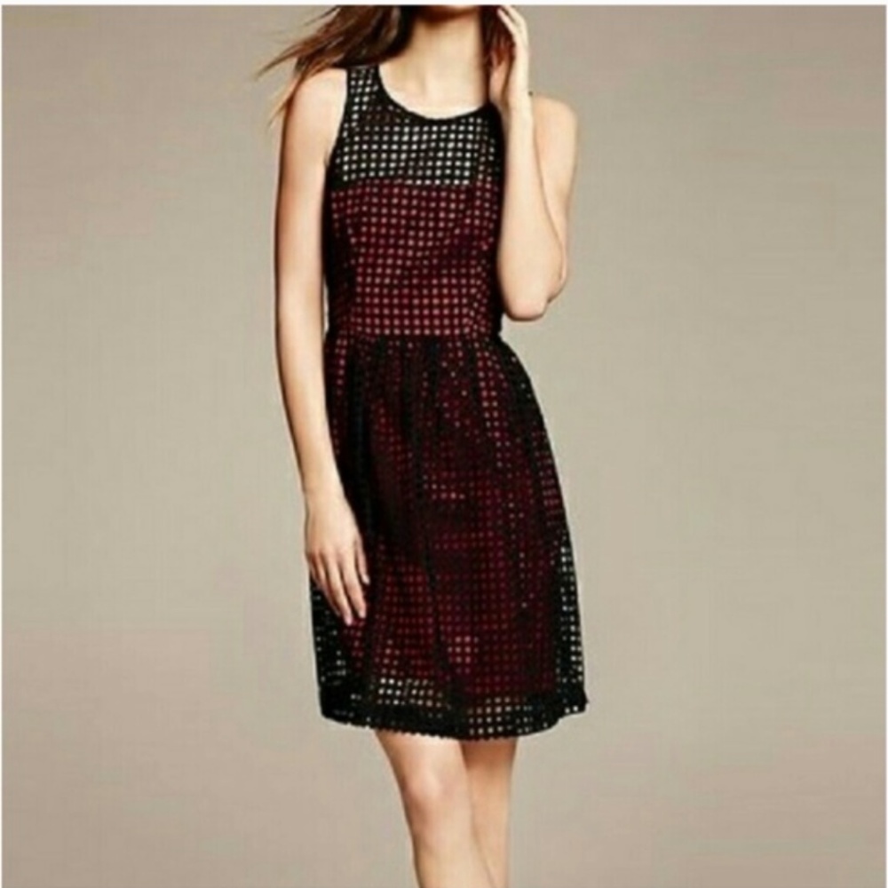 NWT Banana Republic dark navy/red eyelit dress 12